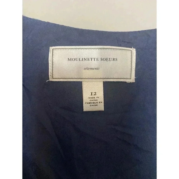 Anthro Moulinette Soeurs Oak Apple 100% Silk Dress Size 12 Blue - Picture 3 of 15